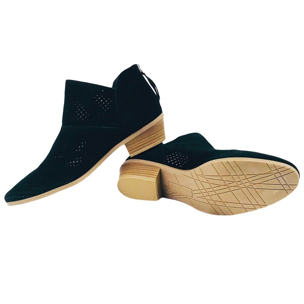 Kenneth Cole Reaction Side Walk Black Leather Suede Women’s Ankle Boots Size 11